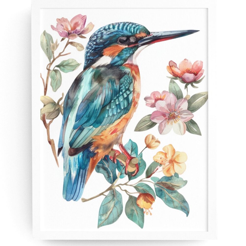 Kingfisher Bird Wall Art Watercolor Illustration Print Poster Card Unframed